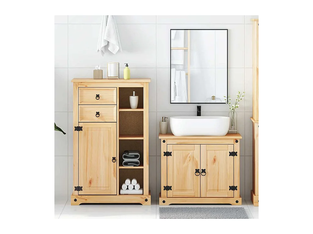 Conjunto de muebles de baño Corona de 2 piezas, madera maciza de pino
