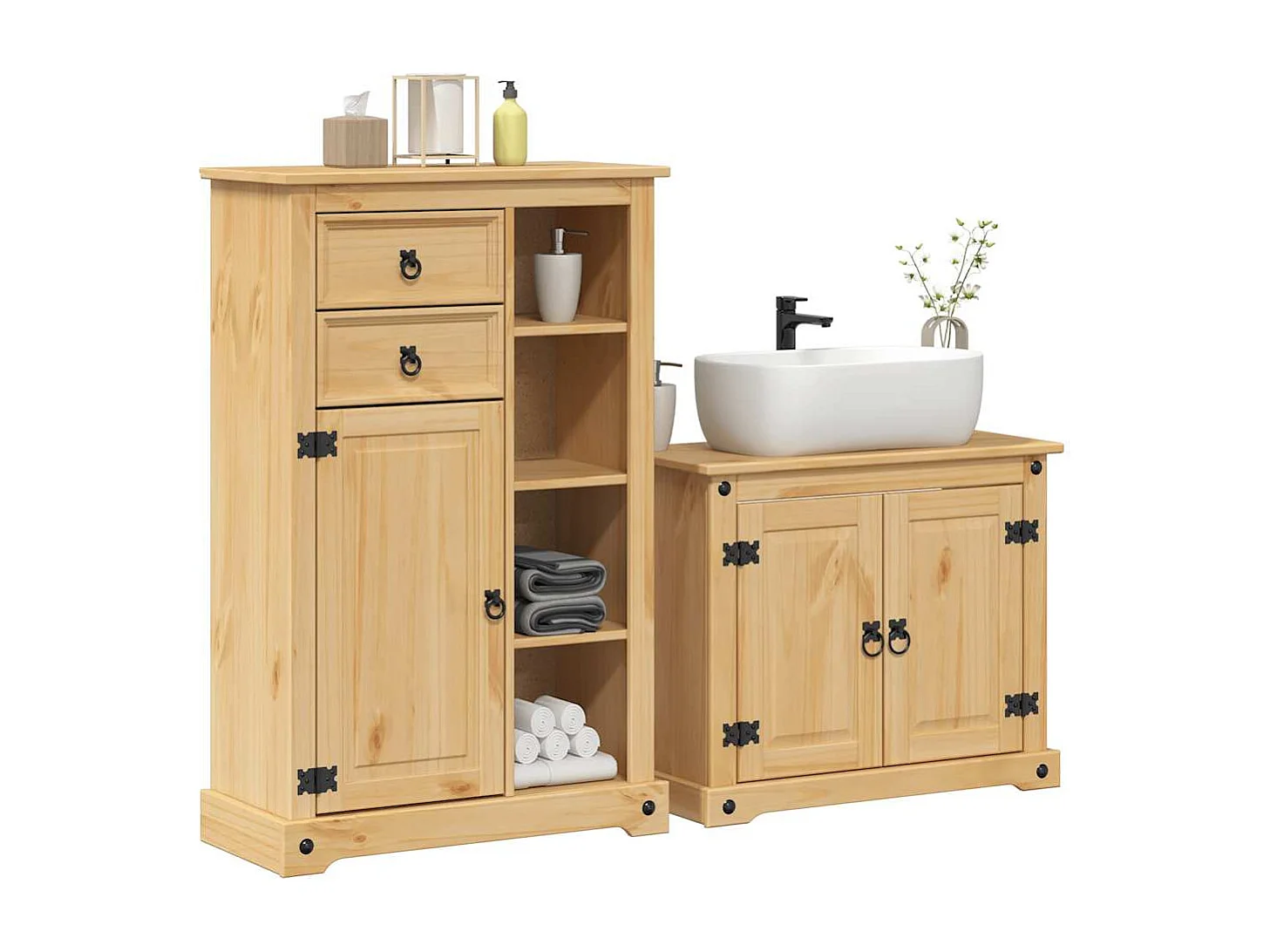 Ensemble de meubles salle de bain 2 pcs Corona bois pin massif
