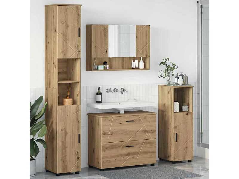 Conjunto de muebles de baño de 4 piezas, roble hecho a mano