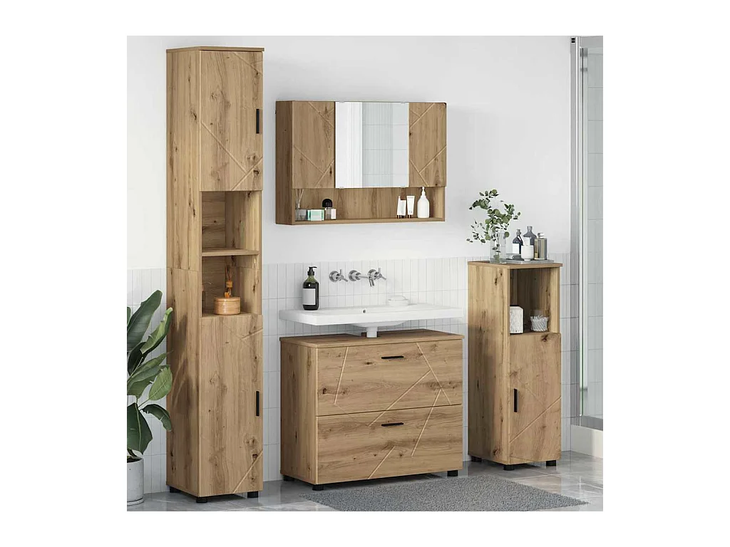 4-delige badkamermeubelset, handgemaakt eikenhout