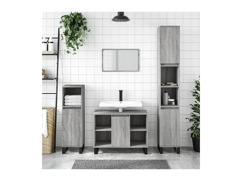 Ensemble de meubles de salle de bain 3 pcs Sonoma gris
