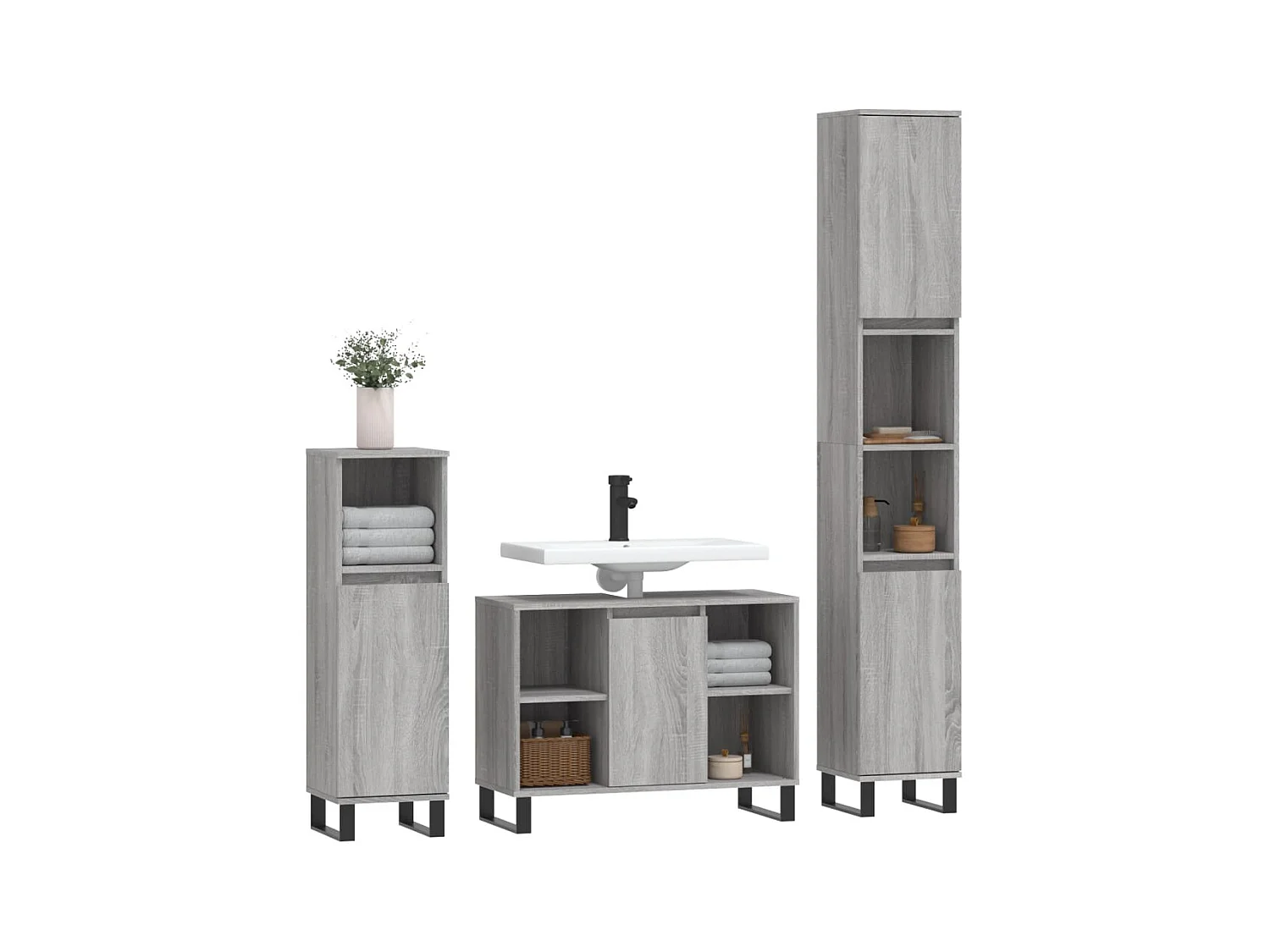 Ensemble de meubles de salle de bain 3 pcs Sonoma gris