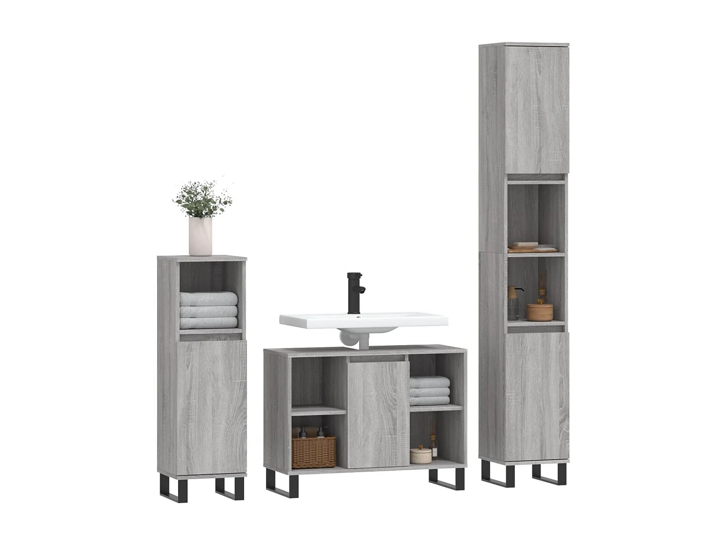 Ensemble de meubles de salle de bain 3 pcs Sonoma gris