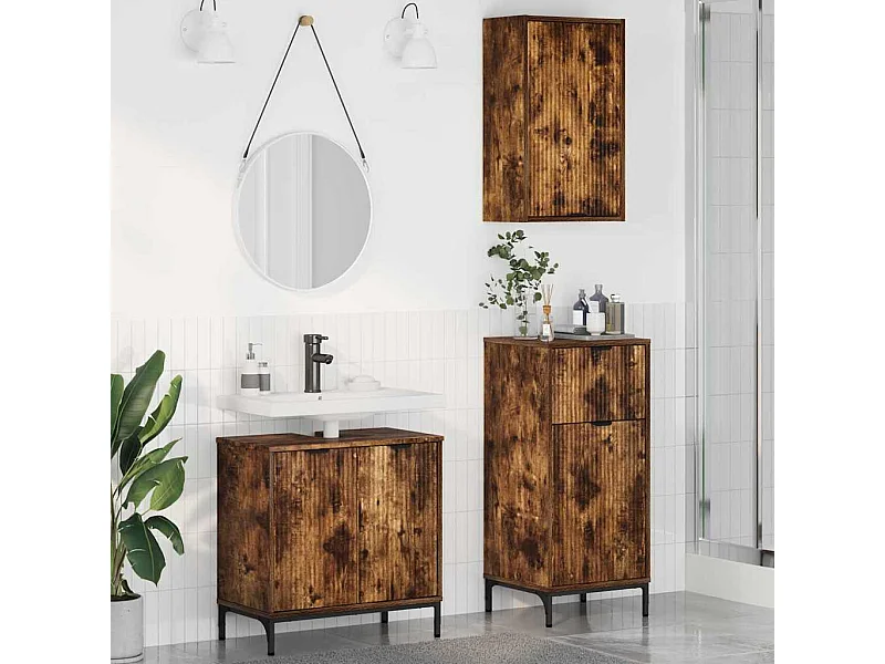 Set di mobili da bagno Plaid 3 pezzi Rovere Fumé