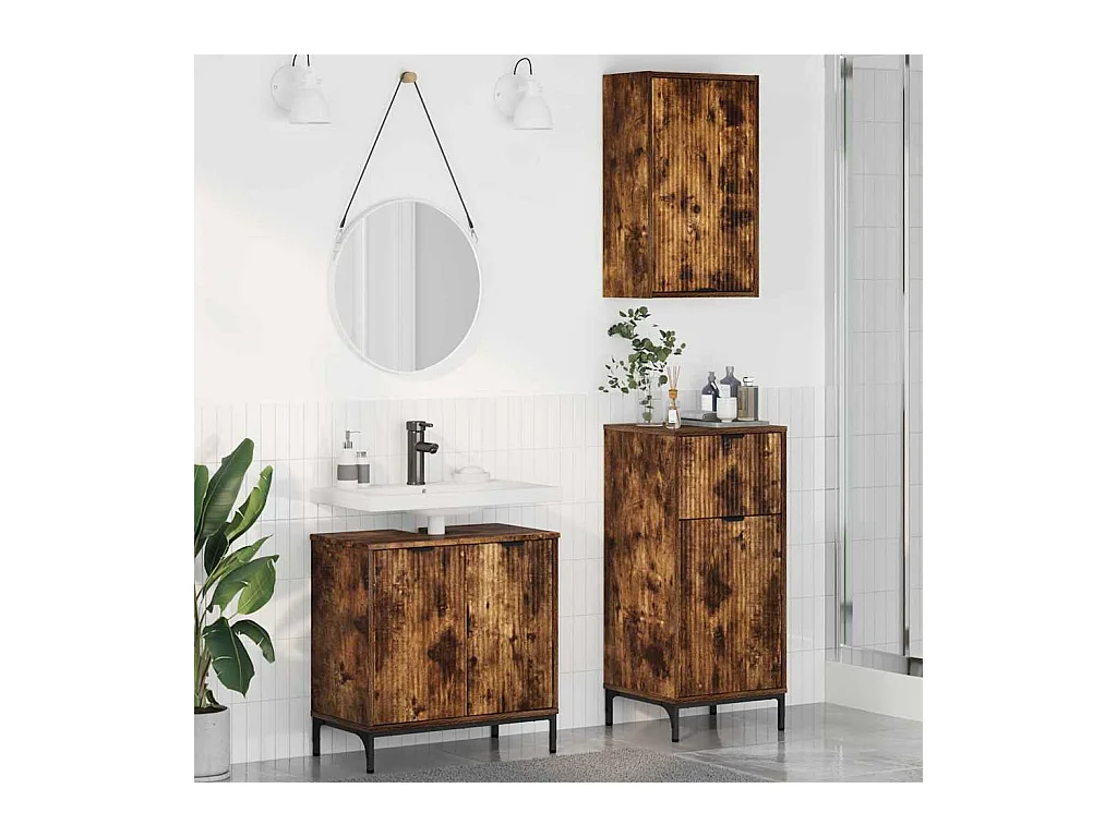 Set di mobili da bagno Plaid 3 pezzi Rovere Fumé