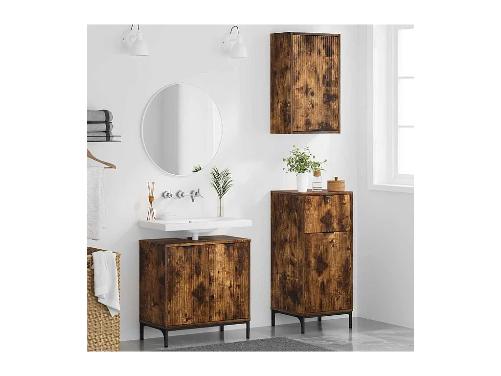 Set di mobili da bagno Plaid 3 pezzi Rovere Fumé