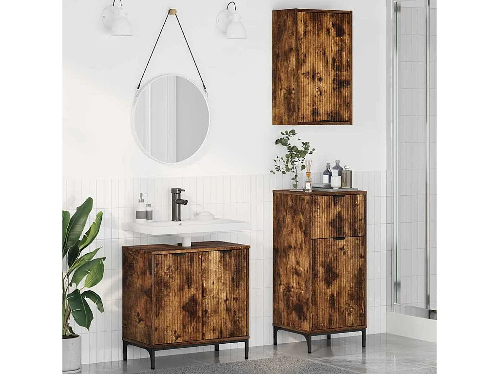 Set di mobili da bagno Plaid 3 pezzi Rovere Fumé