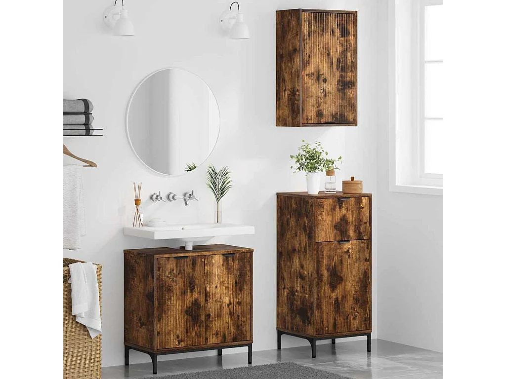 Set di mobili da bagno Plaid 3 pezzi Rovere Fumé