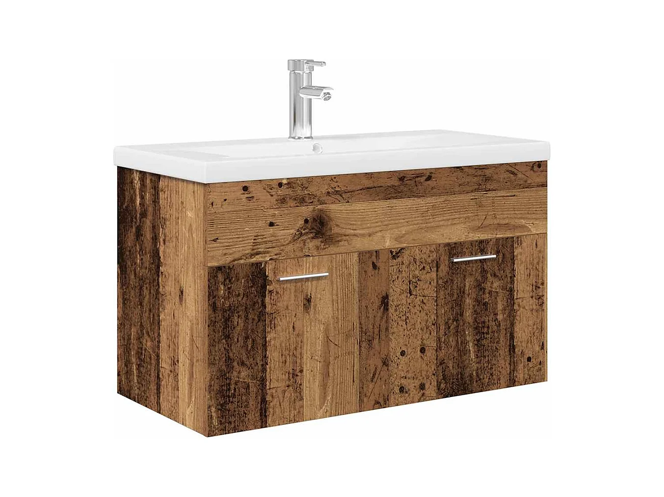 Muebles con lavabo integrado, madera antigua, madera de ingeniería.