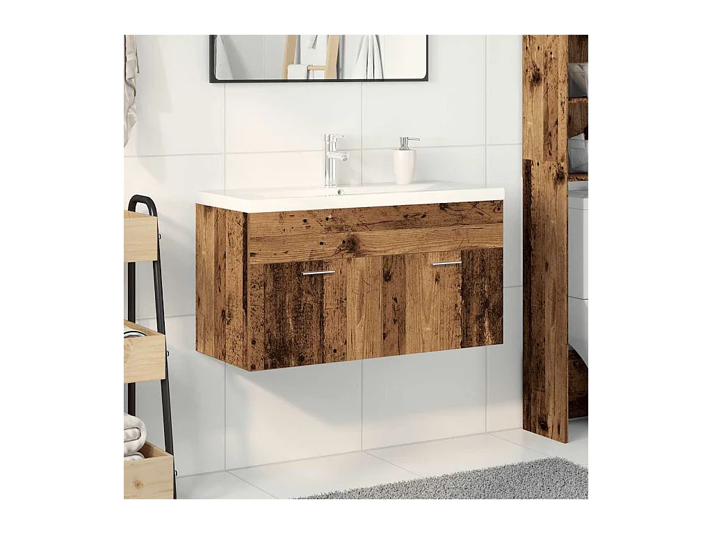 Muebles con lavabo integrado, madera antigua, madera de ingeniería.