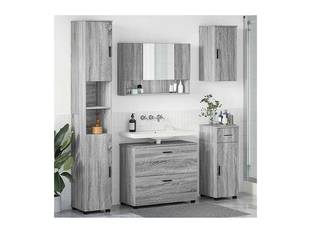 Ensemble de mobilier de salle de bain 5 pcs Sonoma gris
