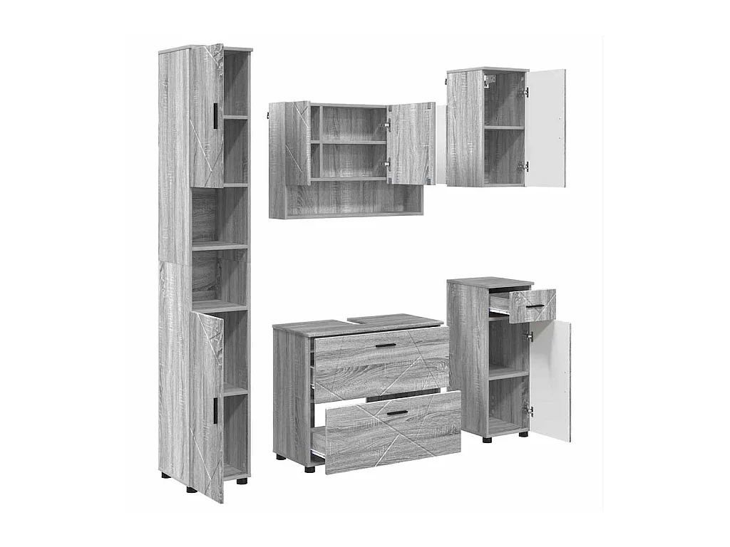 Ensemble de mobilier de salle de bain 5 pcs Sonoma gris