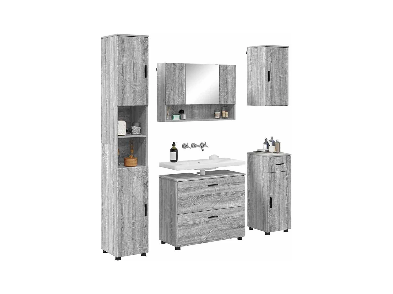 Ensemble de mobilier de salle de bain 5 pcs Sonoma gris
