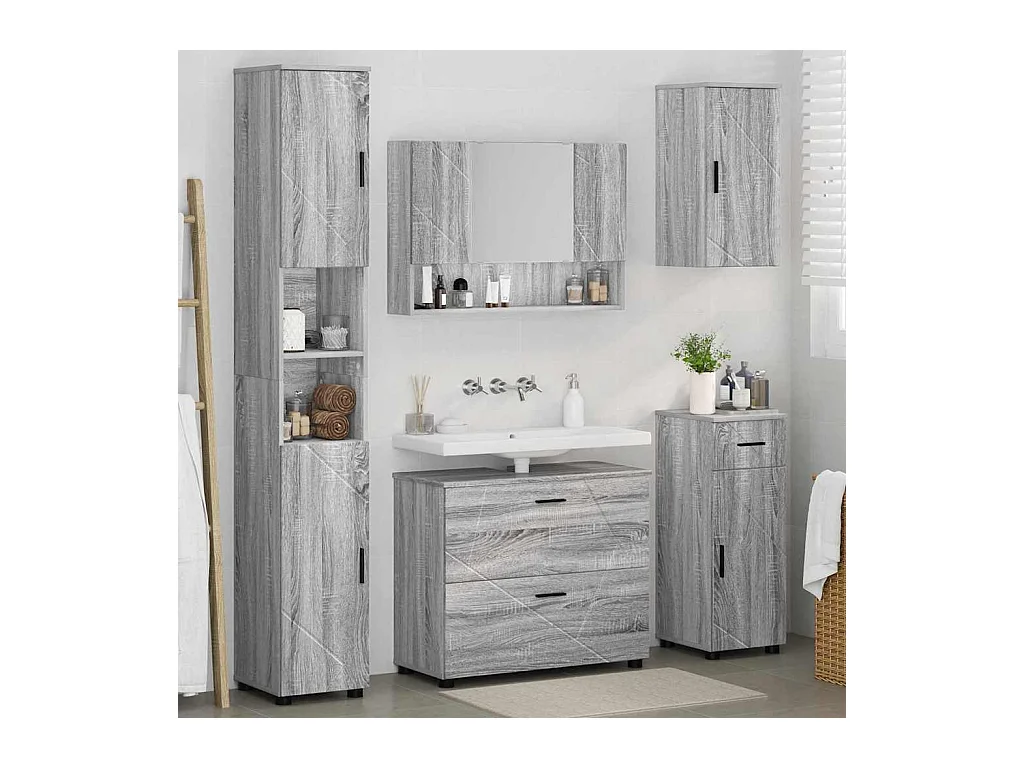 Ensemble de mobilier de salle de bain 5 pcs Sonoma gris
