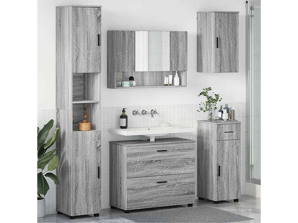 Ensemble de mobilier de salle de bain 5 pcs Sonoma gris