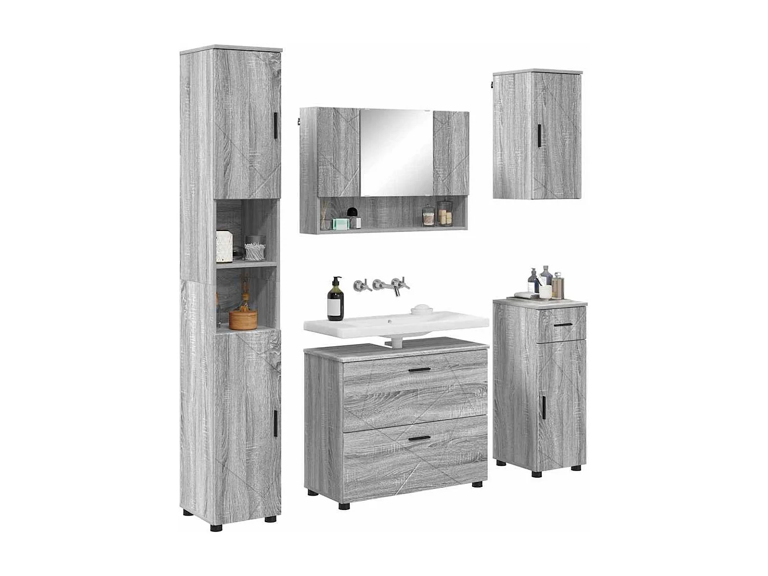 Ensemble de mobilier de salle de bain 5 pcs Sonoma gris