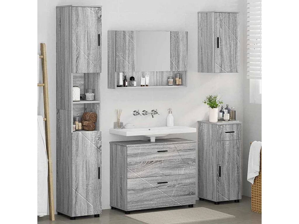 Ensemble de mobilier de salle de bain 5 pcs Sonoma gris