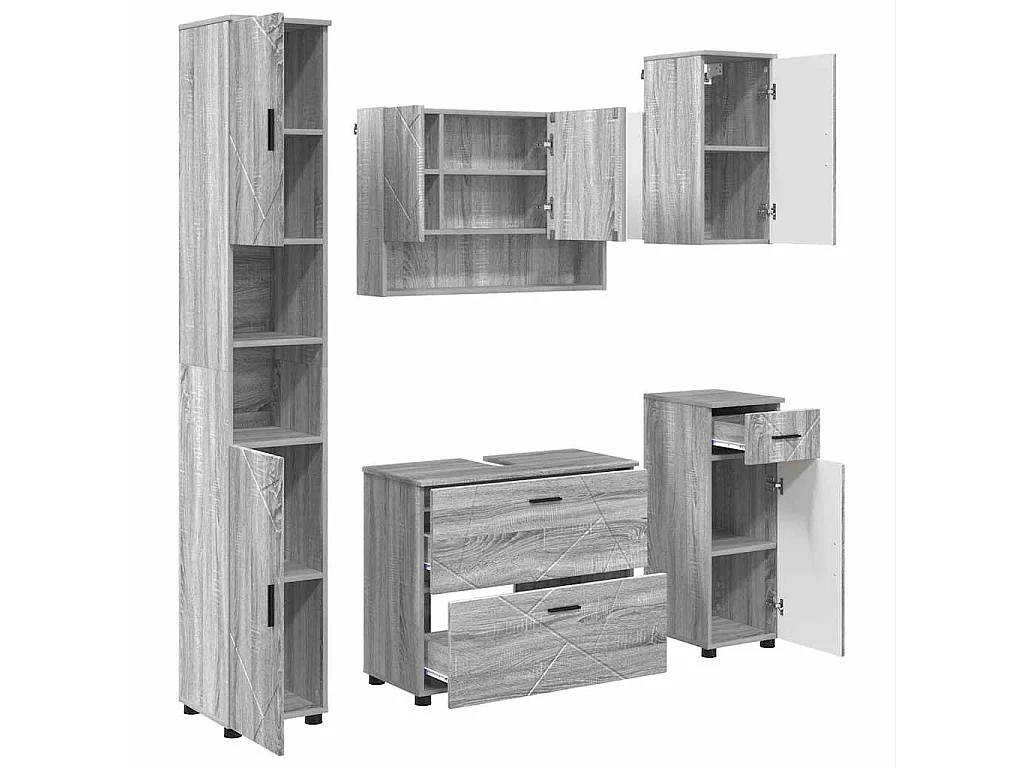 5-teiliges Badezimmermöbel-Set in Sonoma-Grau