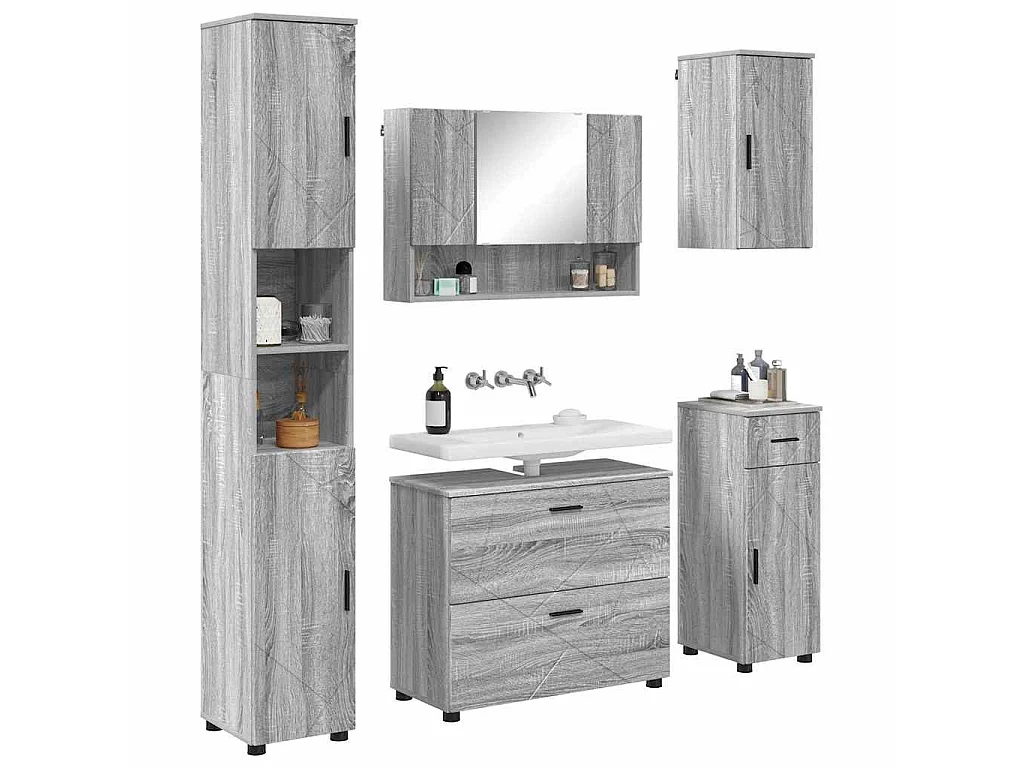 5-teiliges Badezimmermöbel-Set in Sonoma-Grau