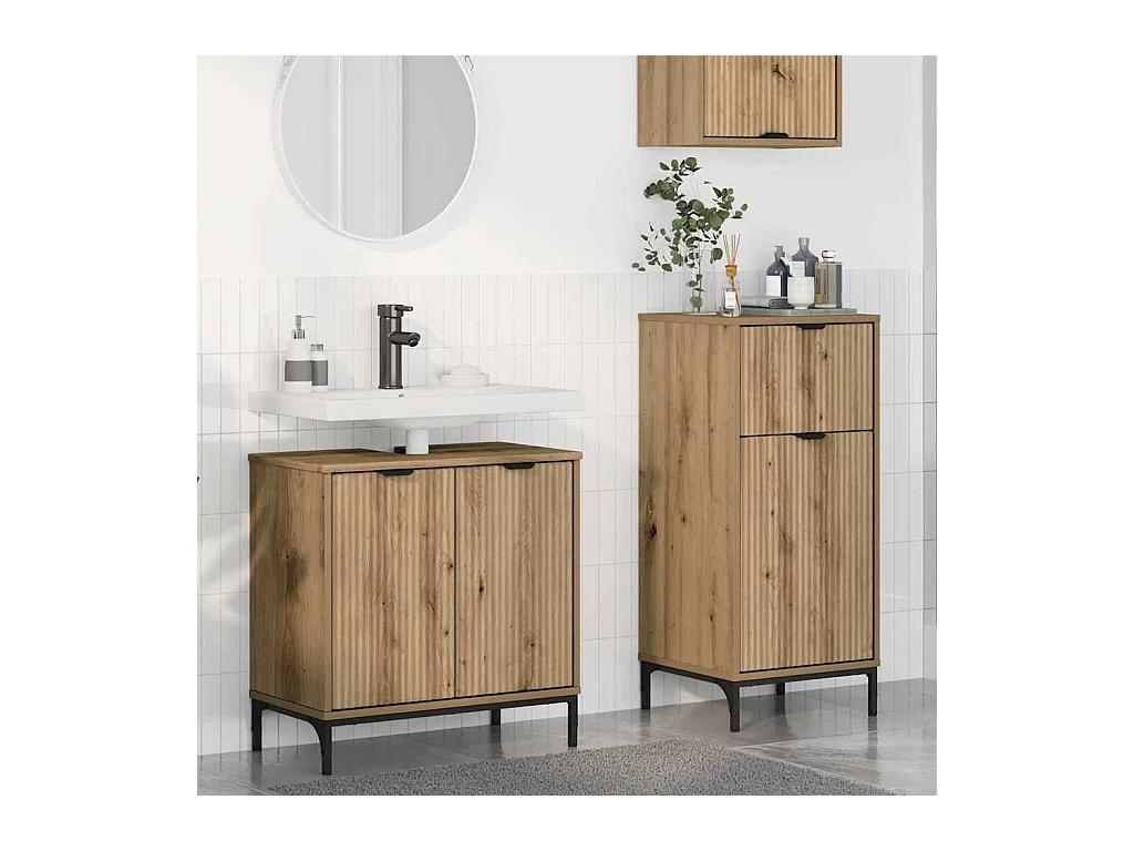 Set di mobili da bagno 2 pezzi, rovere lavorato a mano