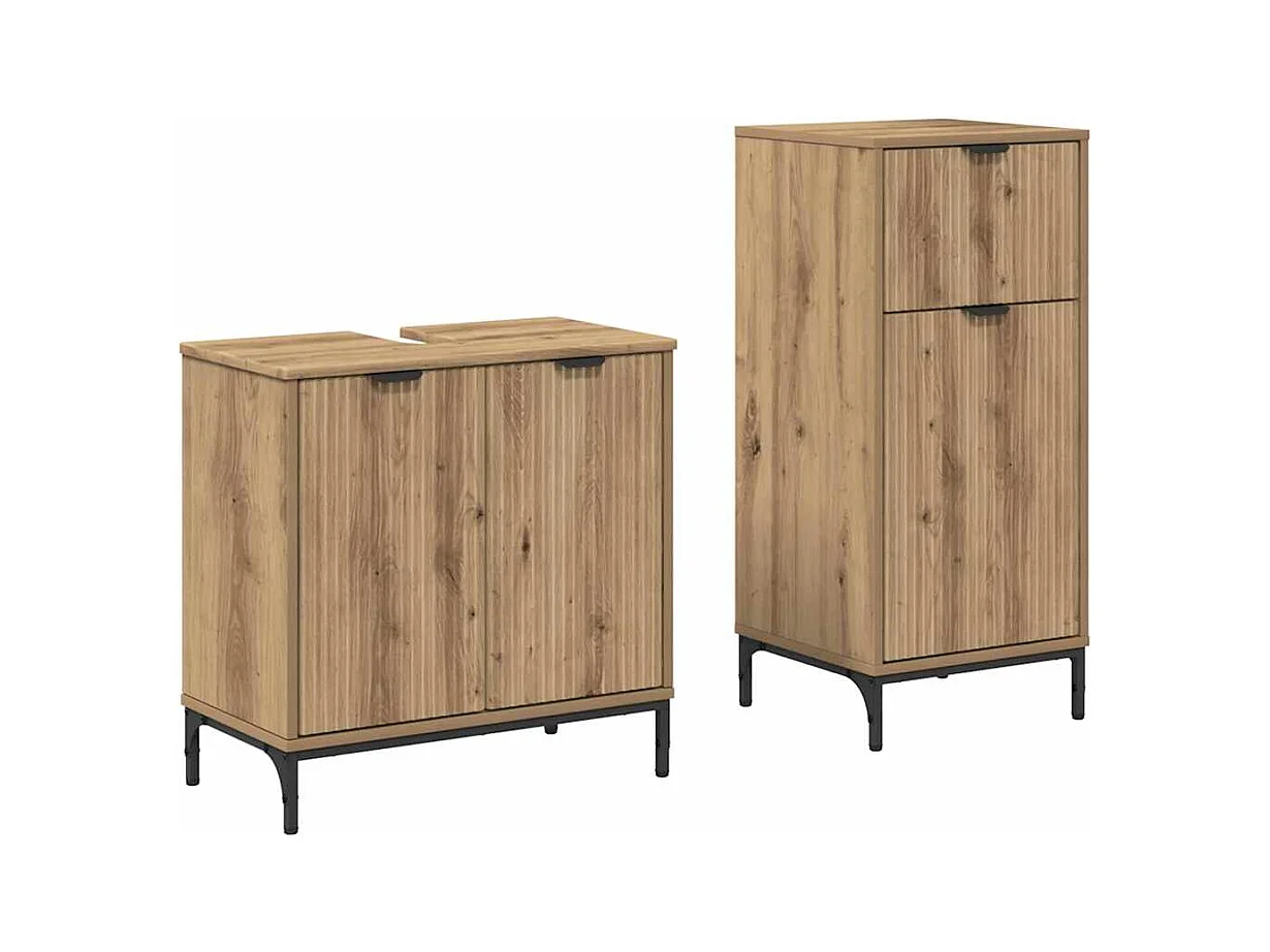 Set di mobili da bagno 2 pezzi, rovere lavorato a mano