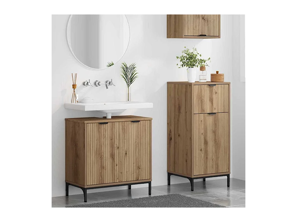 Set di mobili da bagno 2 pezzi, rovere lavorato a mano