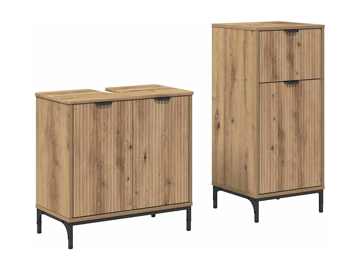 Set di mobili da bagno 2 pezzi, rovere lavorato a mano