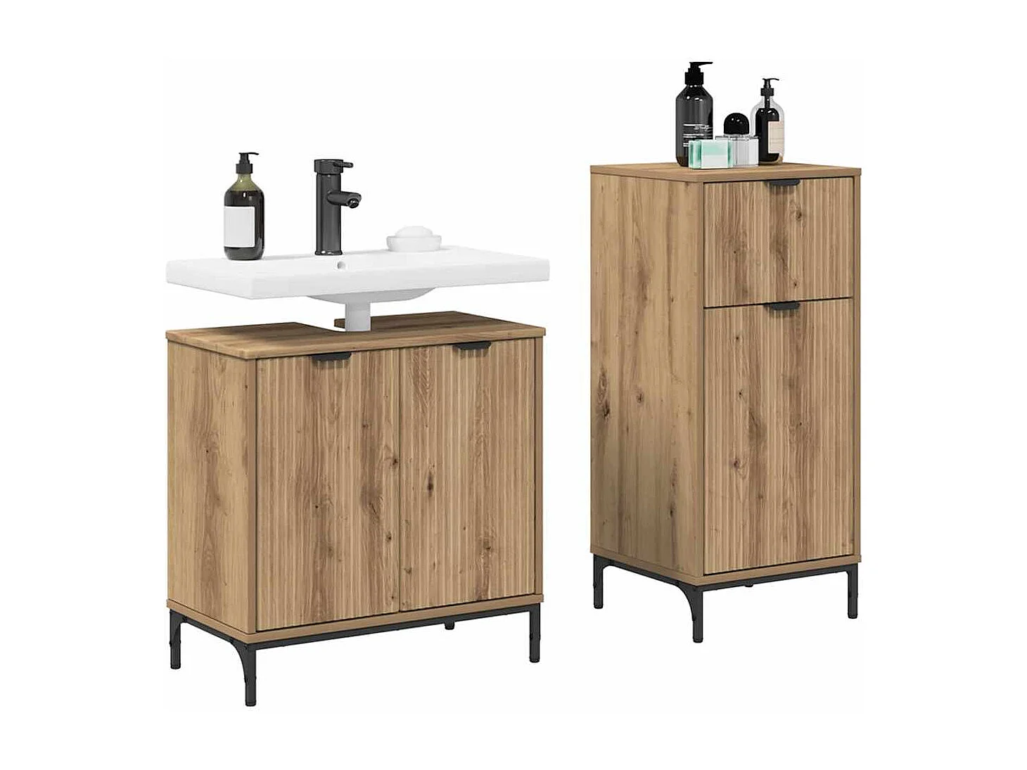 Set di mobili da bagno 2 pezzi, rovere lavorato a mano