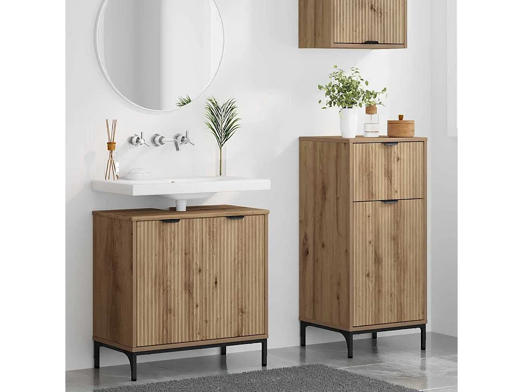 Set di mobili da bagno 2 pezzi, rovere lavorato a mano