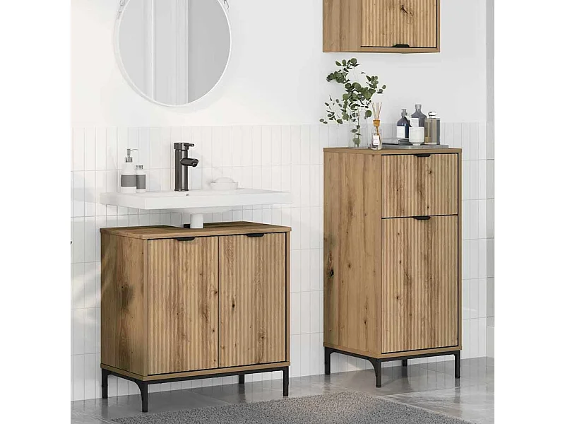 Set di mobili da bagno 2 pezzi, rovere lavorato a mano