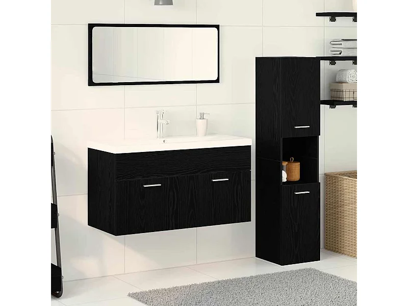 Set de meubles de salle de bain Montage mural 4 pcs Chêne noir