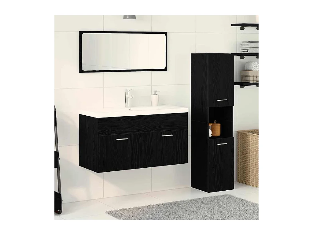 Set de meubles de salle de bain Montage mural 4 pcs Chêne noir