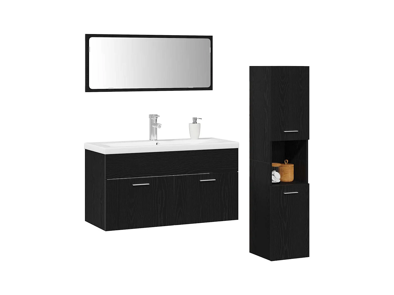 Set de meubles de salle de bain Montage mural 4 pcs Chêne noir