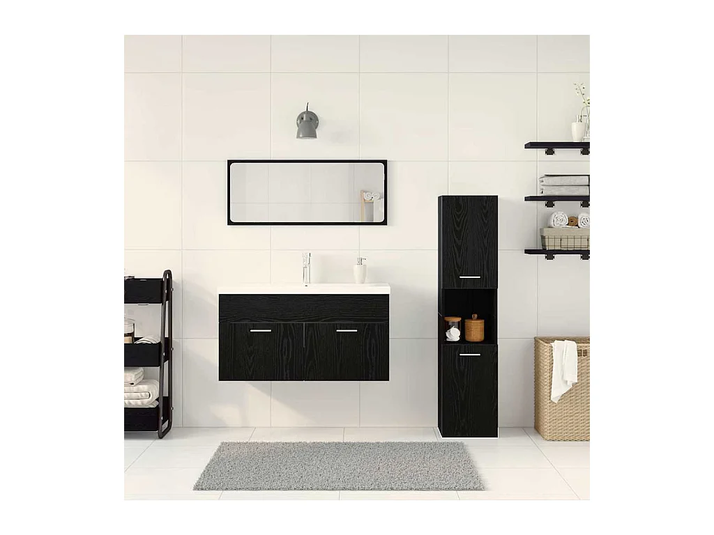 Set de meubles de salle de bain Montage mural 4 pcs Chêne noir