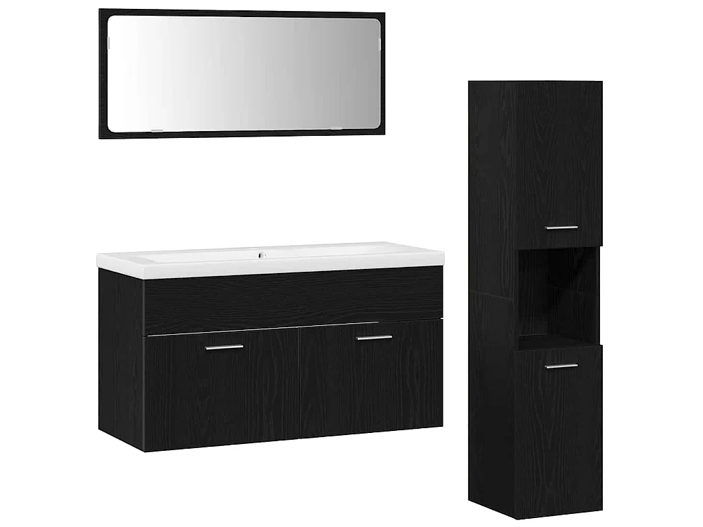 Set de meubles de salle de bain Montage mural 4 pcs Chêne noir