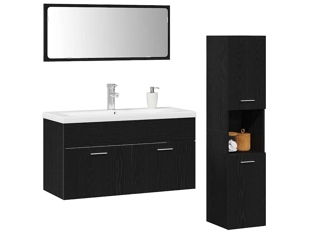 Set de meubles de salle de bain Montage mural 4 pcs Chêne noir