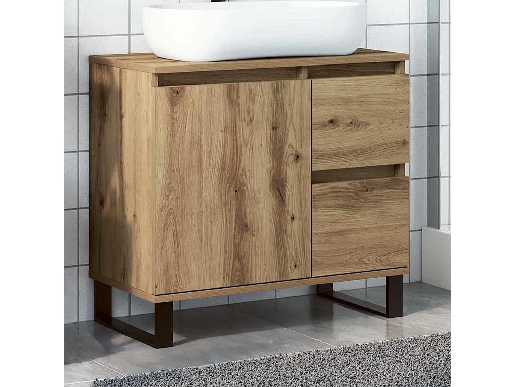 Badkamer wastafelkast handgemaakt eiken 65x33x60 cm