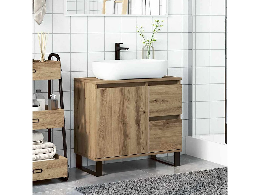 Armoire de lavabo de salle de bain chêne artisanal 65x33x60 cm
