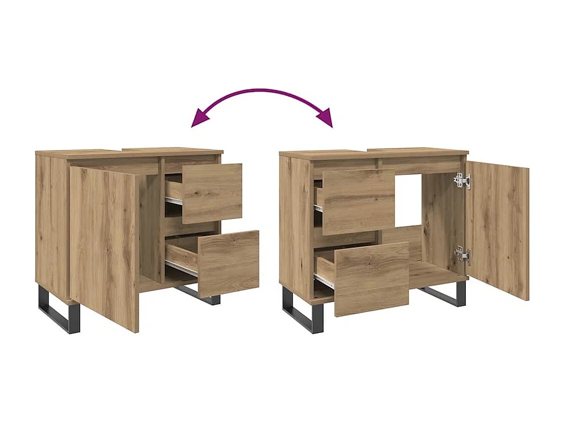 Armoire de lavabo de salle de bain chêne artisanal 65x33x60 cm