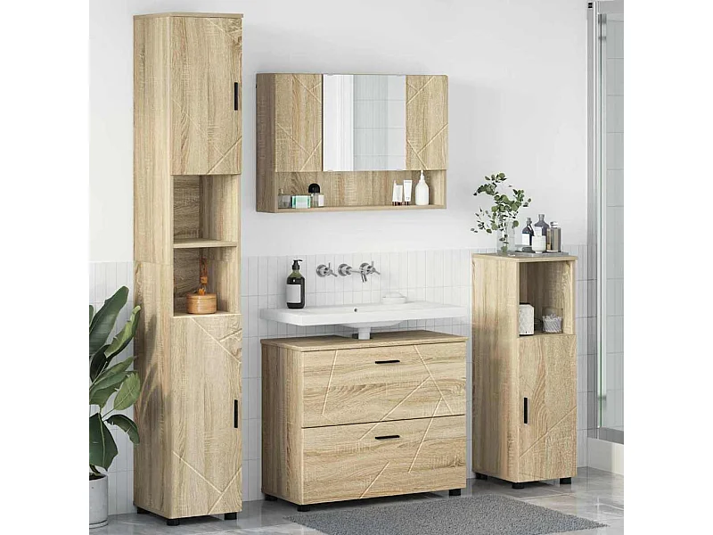 Conjunto de muebles de baño de 4 piezas Roble Sonoma