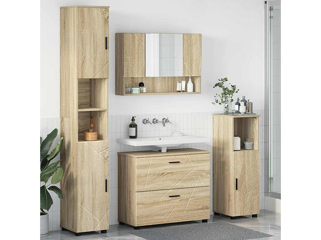 Ensemble de mobilier de salle de bain 4 pcs Chêne sonoma