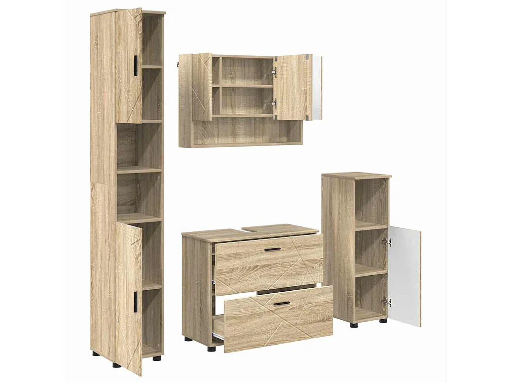 Ensemble de mobilier de salle de bain 4 pcs Chêne sonoma