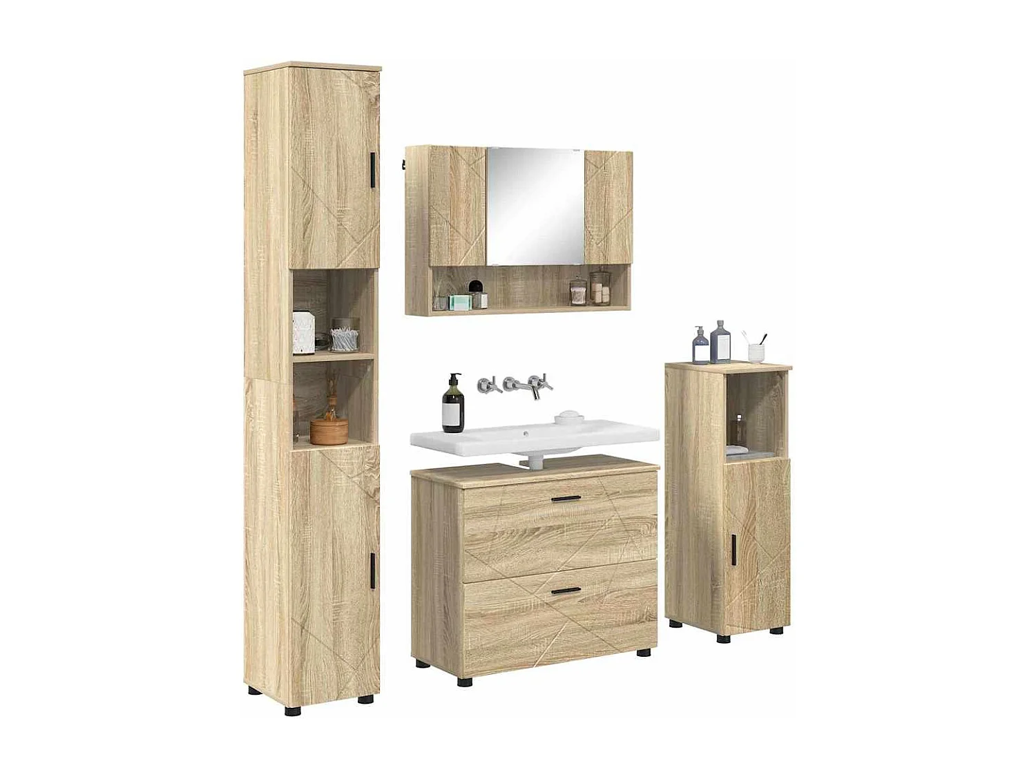 Ensemble de mobilier de salle de bain 4 pcs Chêne sonoma