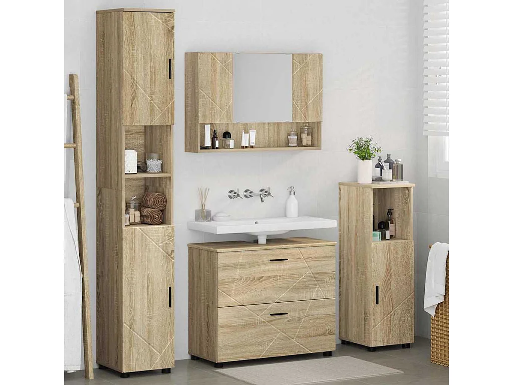 Ensemble de mobilier de salle de bain 4 pcs Chêne sonoma