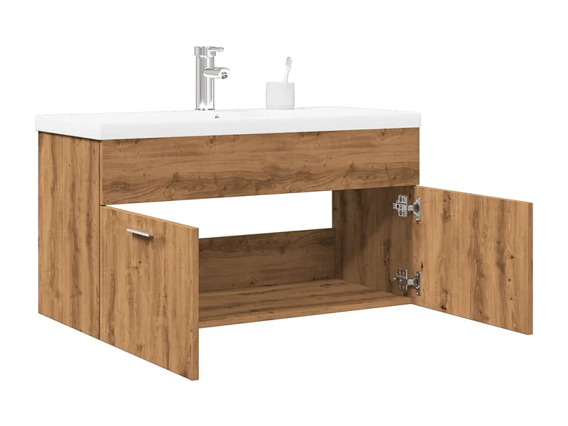 Armoire lavabo de bain avec bassin intégré chêne artisanal