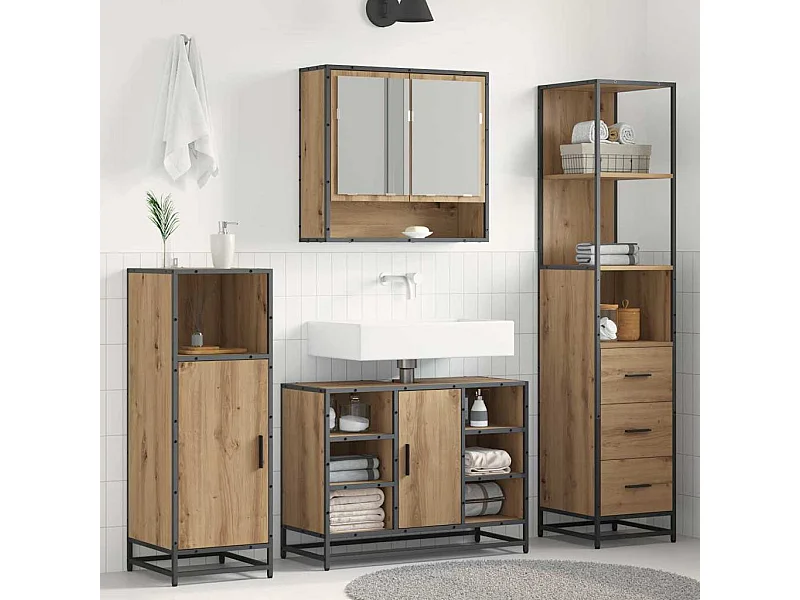 Mobiletto da bagno in rovere fatto a mano 35 x 37,5 x 166 cm