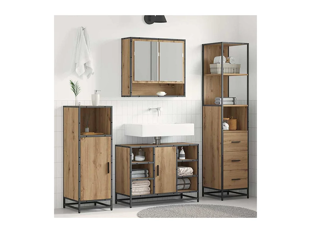 Handgemaakte eikenhouten badkamerkast 35 x 37,5 x 166 cm