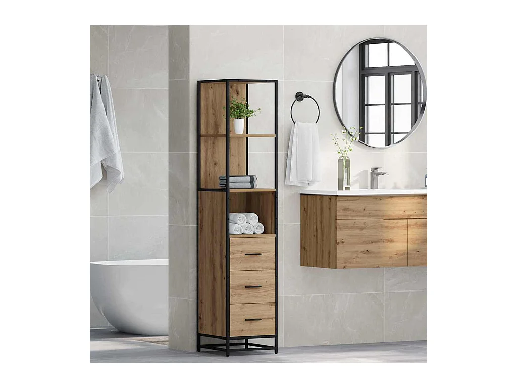 Handgemaakte eikenhouten badkamerkast 35 x 37,5 x 166 cm