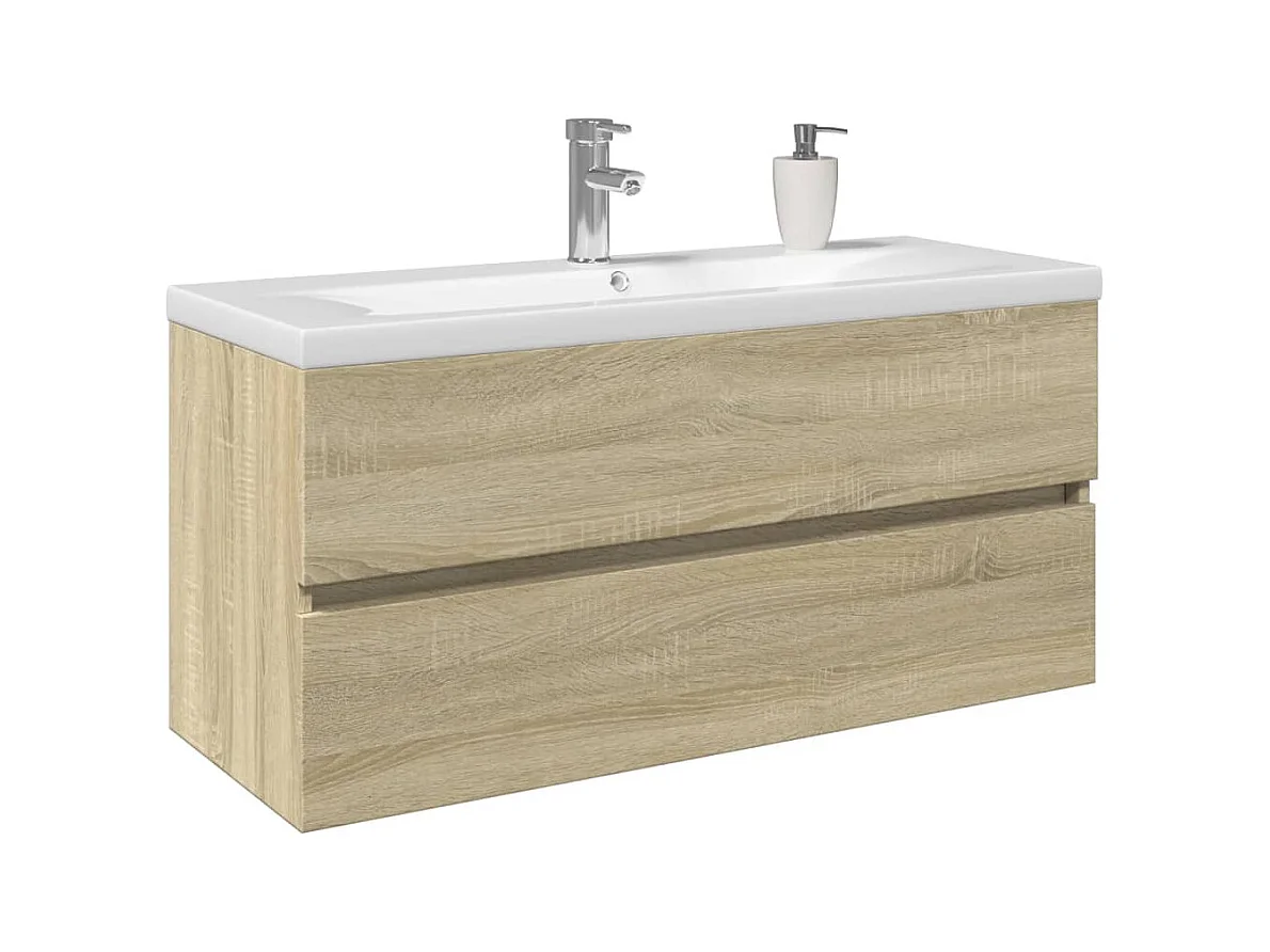 Ensemble de meubles de bain 2pcs céramique et bois d'ingénierie