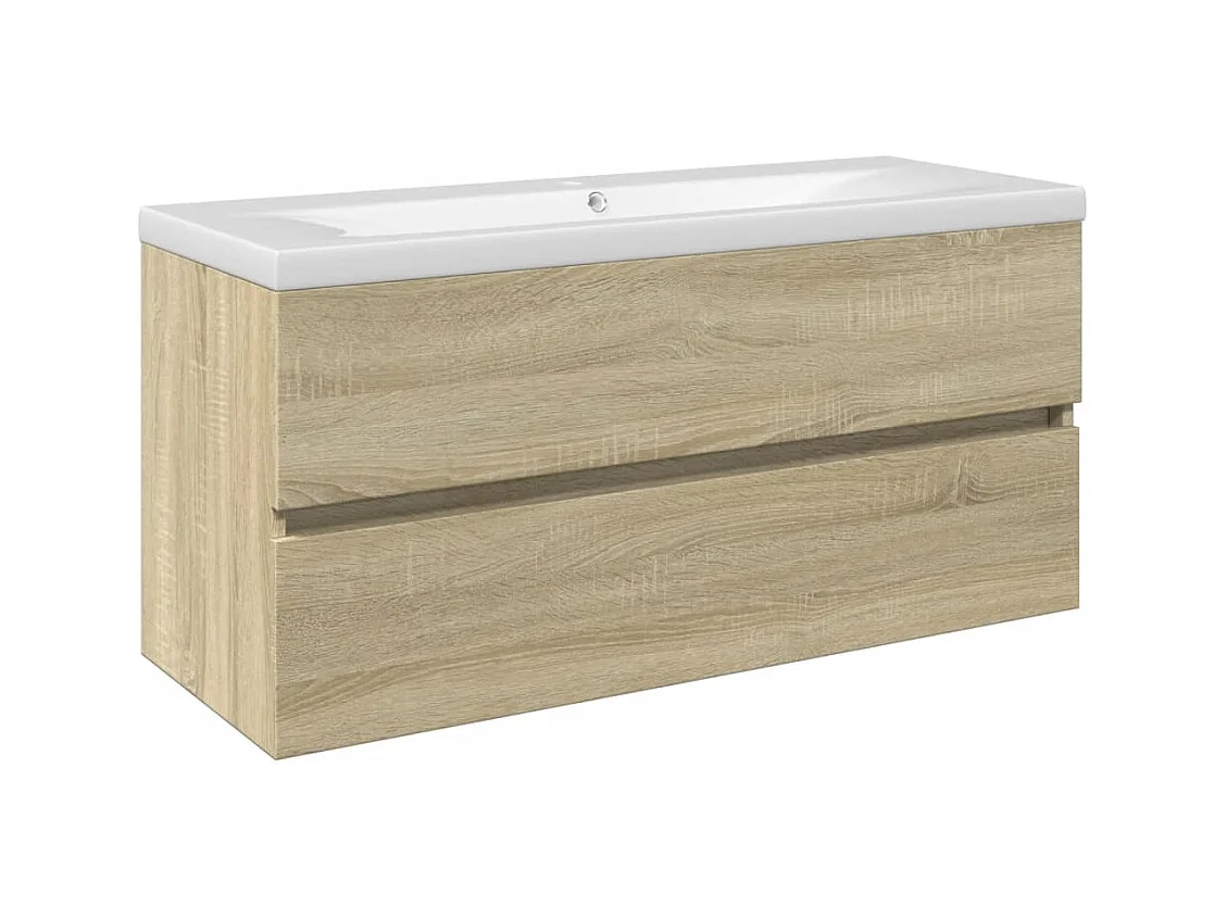 Ensemble de meubles de bain 2pcs céramique et bois d'ingénierie